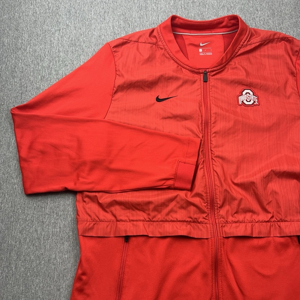 NIKE Ohio‎ State Buckeyes Full Zip Jacket Mens Large Red Windbreaker Block O
